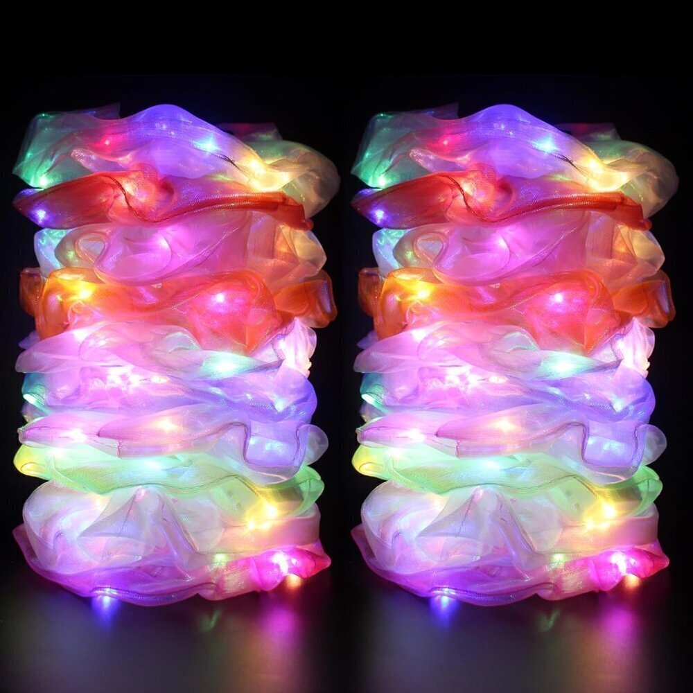 20 Pcs LED Scrunchies, Light up Hair Scrunchies, Glow in the Dark Hair Ties with
